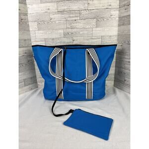 Sovrano Women’s X Large Bag Blue & Black/White Stripe Tote W/ Attachable Wallet